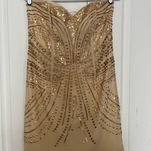 H&M Strapless Gold Sequin Dress